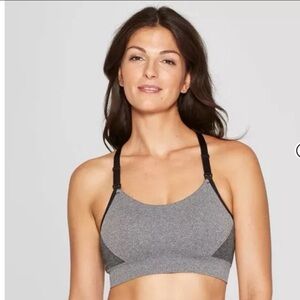 Auden Gray  Black Racerback Nursing Sports Bra with Moisture-Wicking Fabric L